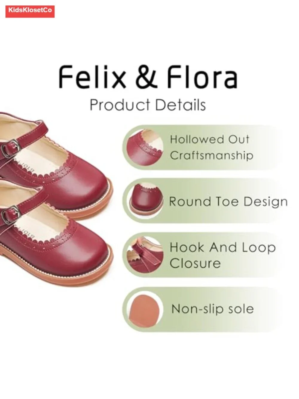Toddler Girls Faux Leather Mary Jane Flats Hook & Loop Ballet Dress Shoes